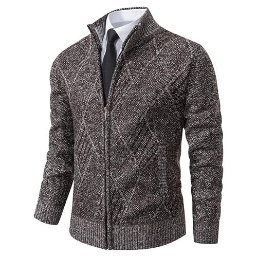 Men's Comfort Stand Collar Fall Winter Sweater Cardigan Knit Zip Up Solid Sweater Winter Slim Fit Comfort Sweaters