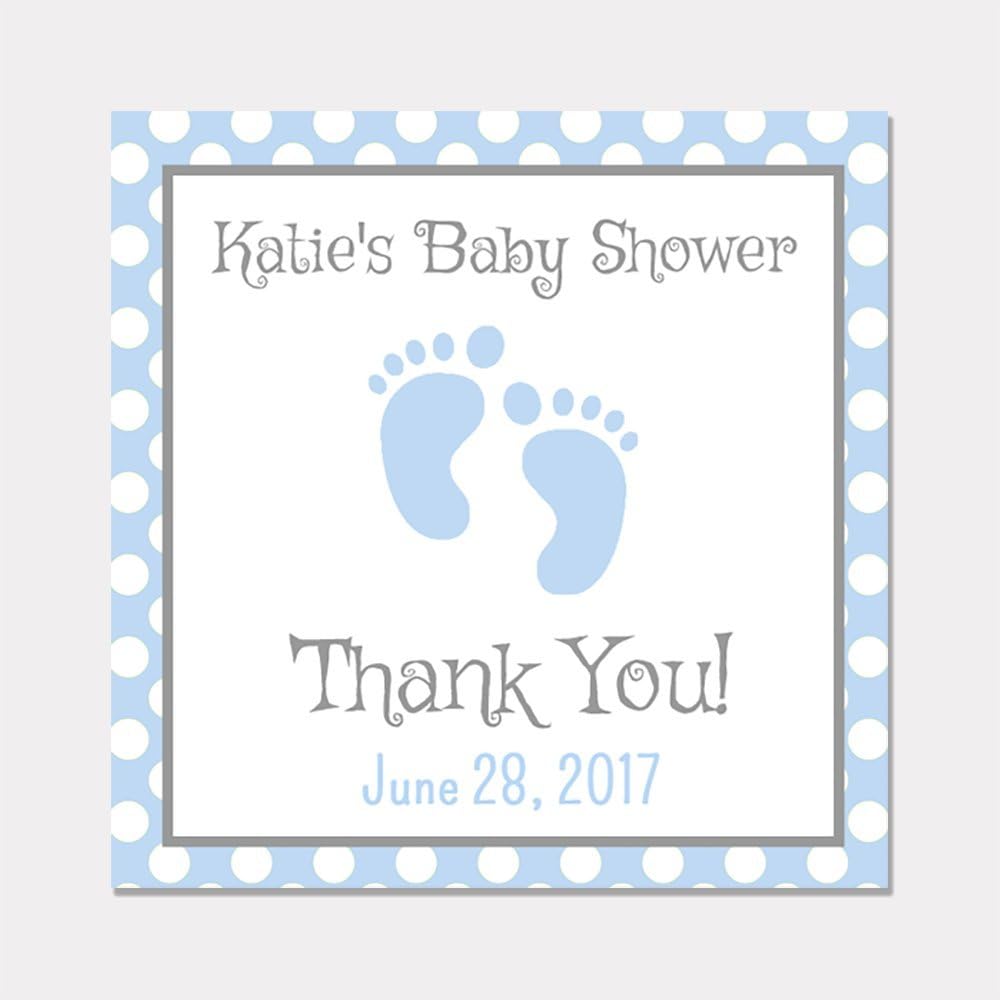 40 Personalized Square Blue Baby Shower Favor Sticker - Blue Baby Feet Favor Labels - Customized Baby Shower Favors