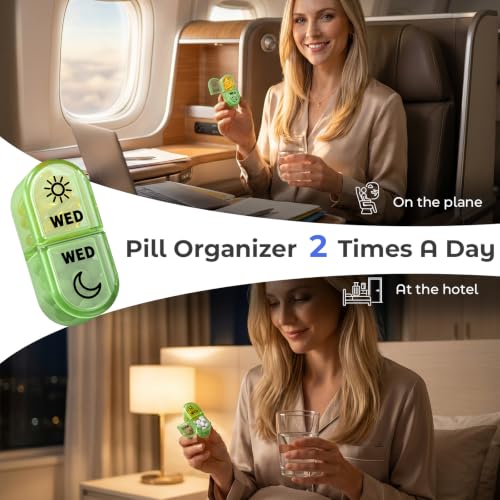 Image of Weekly AM PM Detachable Pill Organizer 2 Times a Day, Wear Resistant Large Print Medicine Pill Organizer for Arthritis, Seniors & Caregiver, Purse Travel Use - Black