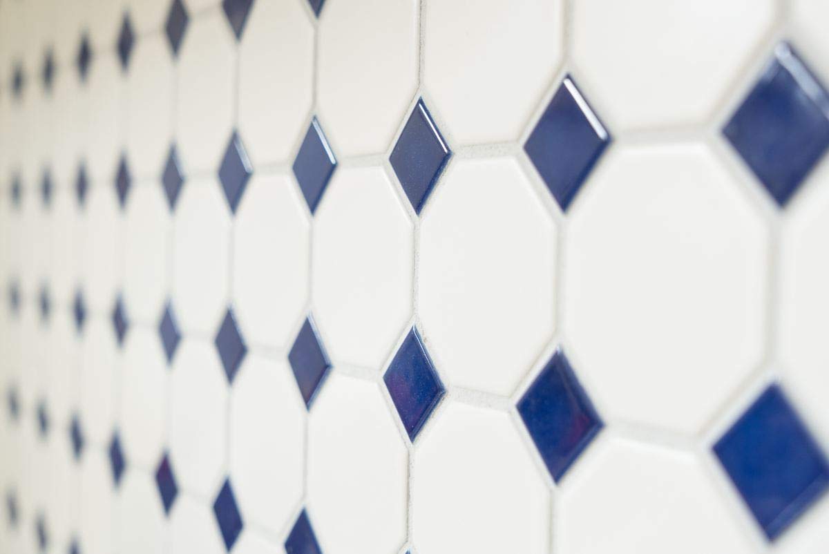 Carrelage Mosaïque Céramique Damier Bleu Blanc Noir - 25x25mm - Antigel - Pour Salle De Bain, Douche, Extérieur