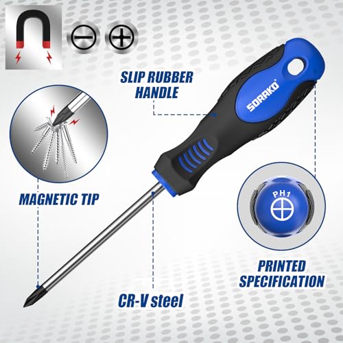 Image of SORAKO 11-Piece Magnetic Screwdriver Set, 5 Phillips and 5 Slotted Tips, Include Magnetizer, Screwdriver with Professional Non-Slip Grip, for Home Repair and DIY Projects,With Case
