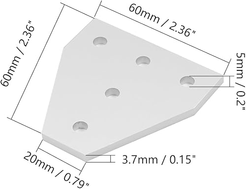 Miniatura 3 de Aicosineg Placa de unión exterior de aleación de aluminio en forma de T de 2.36 x 2.36 x 0.16 pulgadas (largo x ancho x alto) con soporte de junta