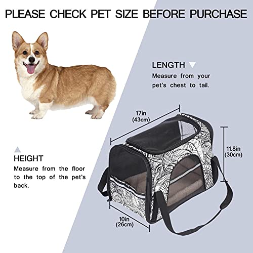Sac de transport pour animal domestique approuvé cabine avion motif mandala noir et blanc