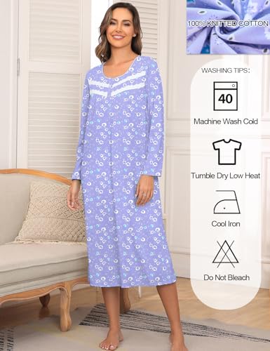 Image of IZZY + TOBY Nightgowns for Women Long Sleeve Soft Cotton Long Warm Nightdress Kintted Night Gown