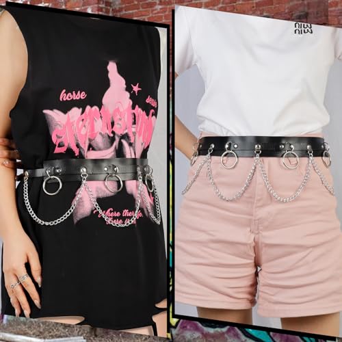 Punk Leather Belt, Gothic Chain Belt for Women, Punk Rock Waist Belts for Jeans Pants2