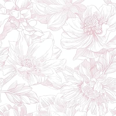 Ismoon Large Floral Peel and Stick Wallpaper Boho White/Pink Contact Paper 17.3inx6.5ft Removable Self Adhesive Bedroom Cabinet Mural Wall Decor Vinyl Roll