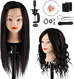 Mannequin Head with 100% Human Hair, TopDirect 18' Black Real Hair Cosmetology Mannequin Head Hair Styling Hairdressing Practice Training Doll Heads with Clamp Holder and Tools