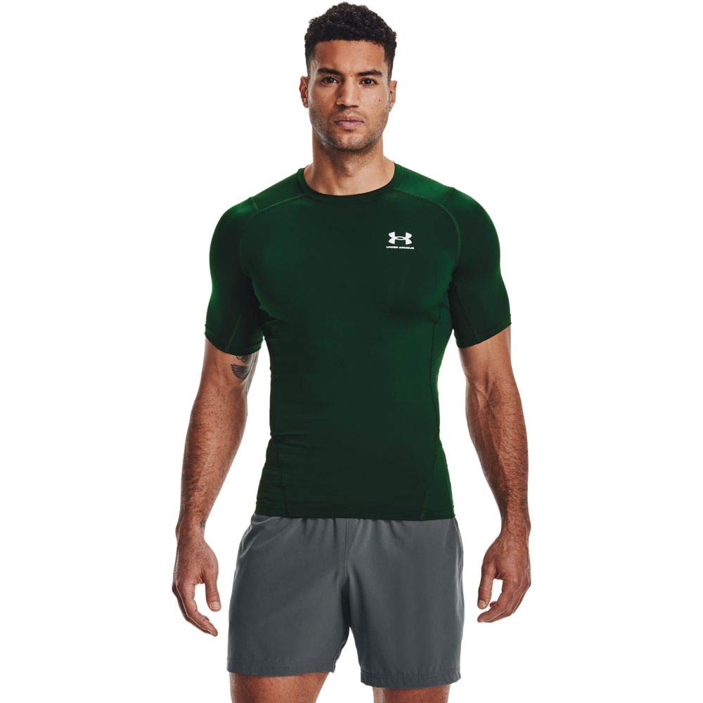 Men's Armour HeatGear Compression Short-Sleeve T-Shirt, Forest Green (301)/White, Large Tall