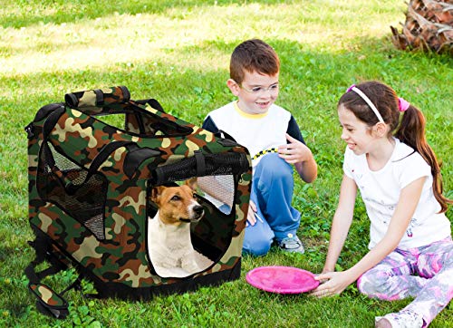 2PET Foldable Dog Crate - Soft, Easy to Fold & Carry Dog Crate for Indoor & Outdoor Use - Comfy Dog Home & Dog Travel Crate - Strong Steel Frame, Washable Fabric Cover (Medium 24in, Disguise Camo)