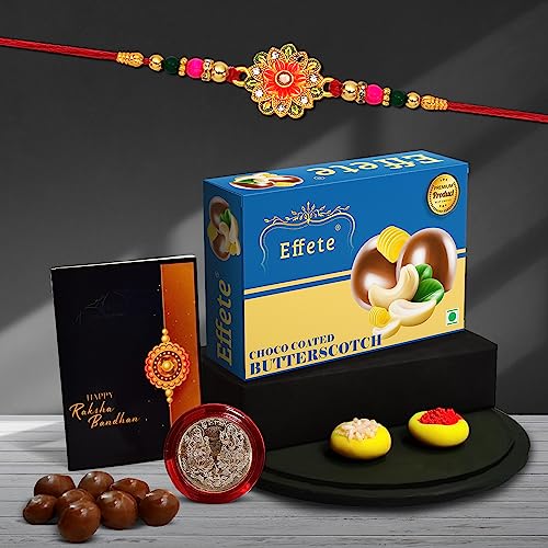 Image of DeoDap Rakhi Gift Set for Brother with Butter Scotch Chocolate 32gm - Multi-Colour 5-Piece Rakhi Combo, Thoughtful Present for Rakhi Celebration and Gifting