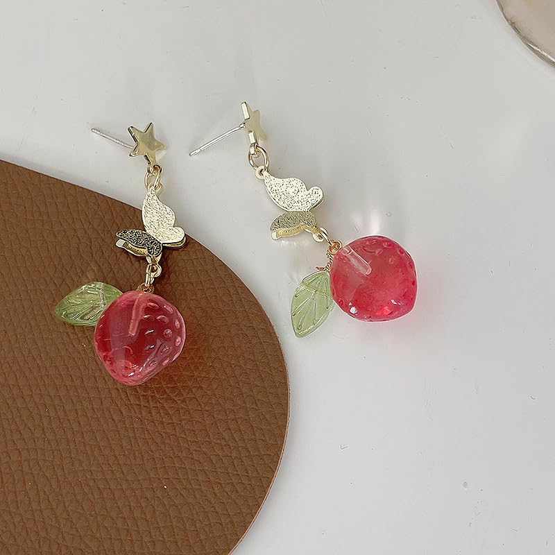 Image of Cute Strawberry Stud Earrings Fruits Small Stud Earrings Red Enamel Lifelike Strawberry Earrings Summer Birthday Jewelry Gifts for Girls