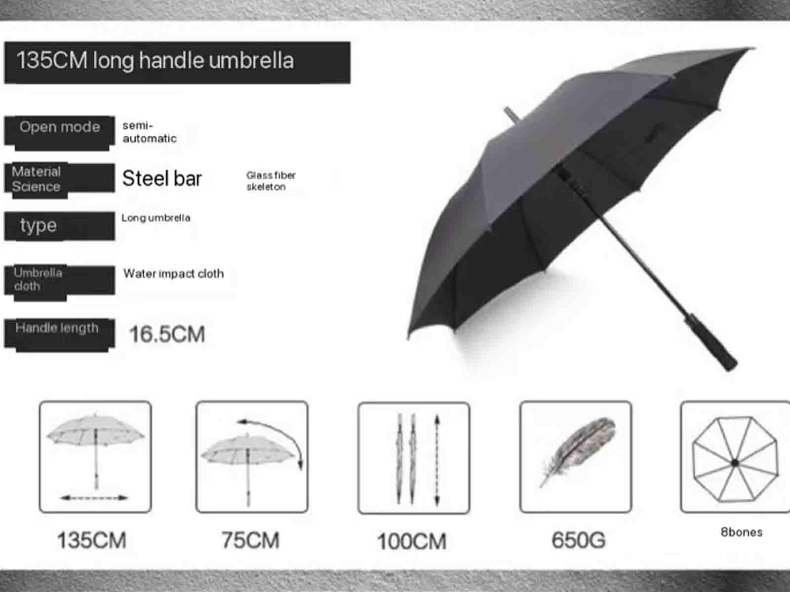 53-calowy bardzo duży parasol golfowy, parasol z prostym uchwytem i odporność na wiatr męski biznesowy parasol z długą rączką słoneczny parasol (Blue)
