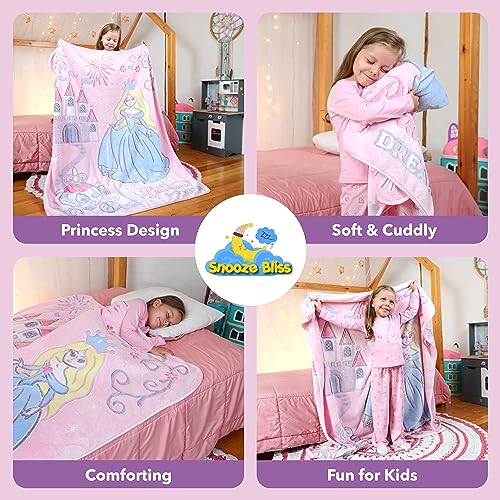 Image of Snooze Bliss Glow in the Dark Princess Blanket- Fun Birthday Gift for Kids Who Love Toys & Dresses for Girls. Cute Toddler Blanket Throw for Princess Bedding and Room Decor