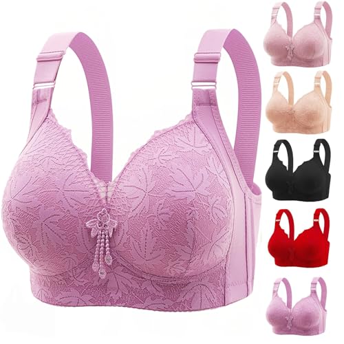 Sujetadores Daisy para mujeres mayores, sujetadores diarios de soporte completo sin aros,sujetadores push up de talla grande, sujetador de encaje sexy, sujetador push up lateral (46/105,Purple)