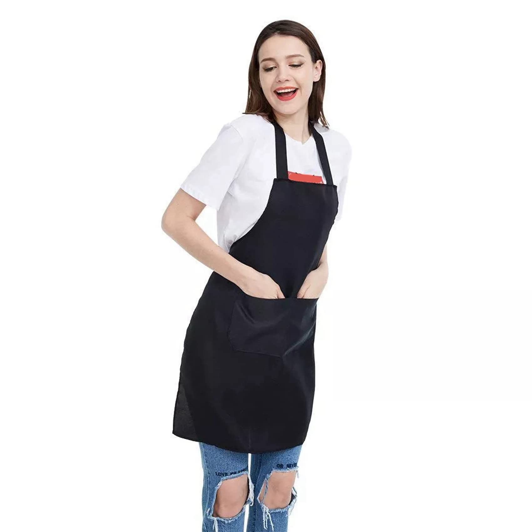 Paquete de 20 Delantales con Pechera - Delantal Negro Unisex Una Granel con 2 Bolsillos Espaciosos, Lavable Una Máquina para la Elaboración de Dibujos de Barbacoa En la Cocina