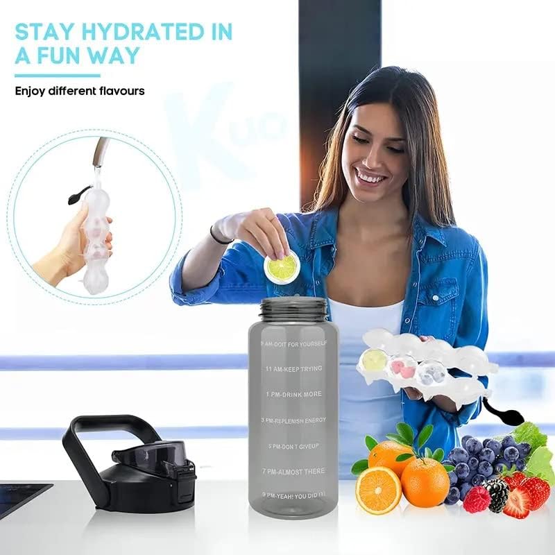 Image of MARTEEN Plastic 2 L Capacity Belt Straw Transparent Motivational Water Bottles|Time Marker Leak Proof&Break-Proof|Best Usage For Office /School /Gym /Travel Bottle|Bpa-Free Fitness Sports Bottle (Black)