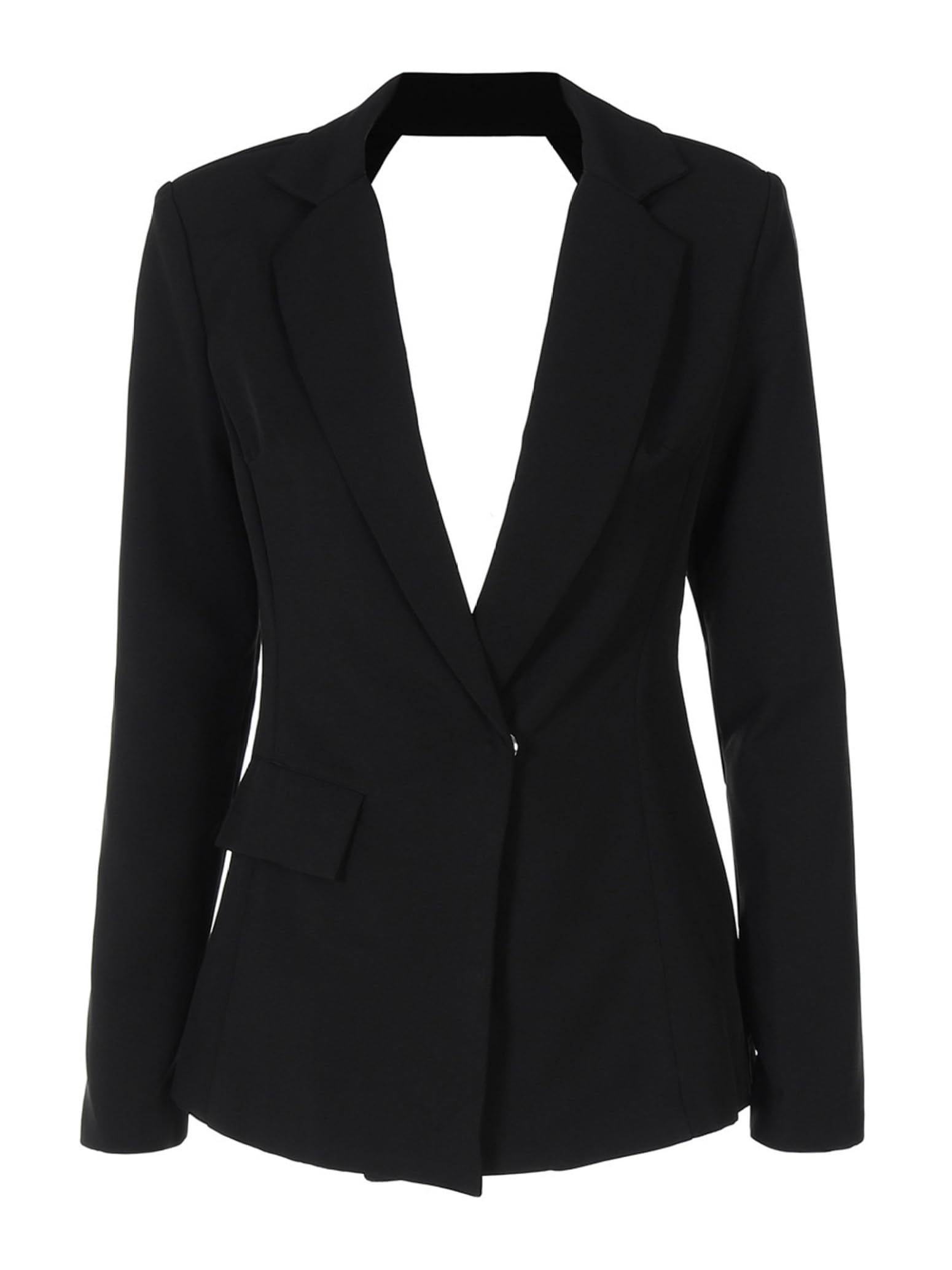 Womens Open Back Blazer Lapel V Neck Long Sleeve Solid Color Slim Fit Open Back Blazer