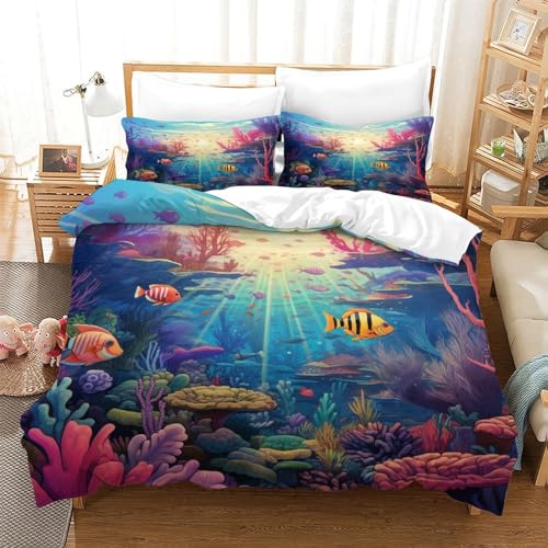 Juego de cama de microfibra 3 piezas 200x200 cm estampado océano 3