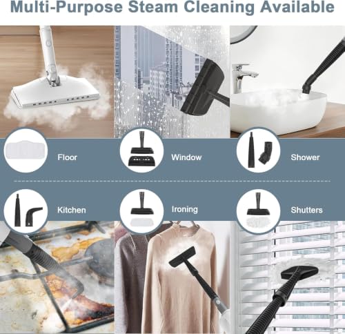 Image of 6-in-1 1200W Rotatable Steam Mop, Multi-Surface Steam Cleaner with 2 Modes, 400ML Tank, 23FT Cord, 2 Washable Pads for Hard Floor Laminate Tile Cleaning (First Frost)