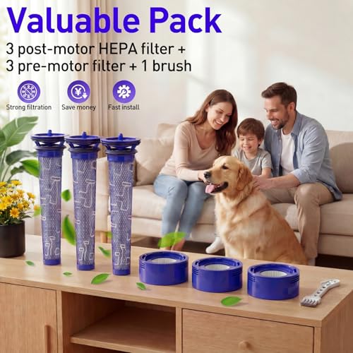 Image of 6 Pack Vacuum Filter Replacement Kit for Dyson V7, V8 Animal and V8 Absolute Cordless Vacuum, 3 Post Filter, 3 Pre Filter, Replaces Part # 965661-01 & 967478-01
