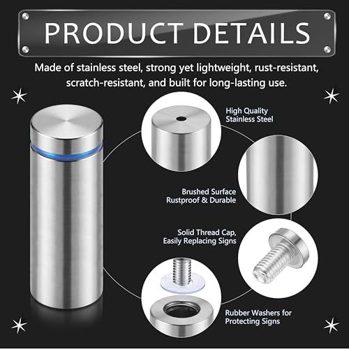 Image of Pelopy 12 Pcs Sign Standoff Screws Advertising Screws Stainless Steel Wall Standoff Mounts Glass Acrylic Nail (3 /4 x 2 Inch)