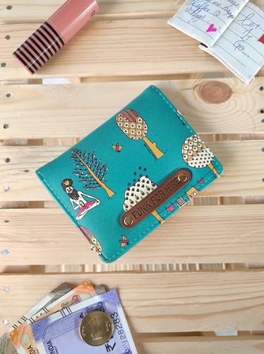 Image of Funk For Hire Teal Graphic Printed Leatherette Card Holder Wallet - Unisex, 6 Card Slots, Coin Pouch, Compact Bifold Design, Lightweight, Made in India