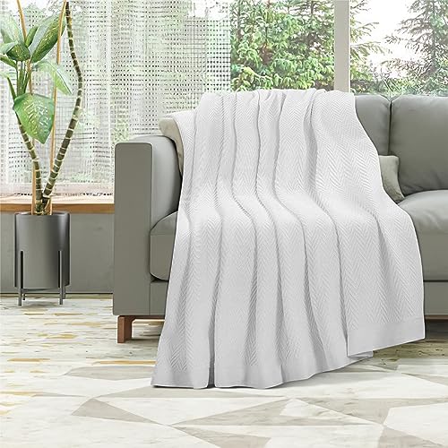 Kotton Culture 100% Cotton Bed Blankets King Size Breathable All Season Blanket For Couch Lightweight Herringbone Pattern Soft Blanket For Home Sofa Traveling Camping Outdoor 104X90 Inches (White) #TOP1