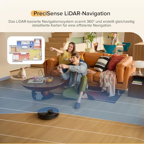 roborock Q7 M5-Set Saugroboter mit Wischfunktion, 10.000Pa Saugkraft, Dual Anti-Tangle-System, 150Min Laufzeit, LiDAR Navigation, Staubsauger Roboter für Teppich, Tierhaare, APP Steuerung (Schwarz) 6