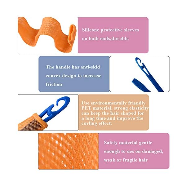 64Pcs Hair Curlers Spiral Curlers No Heat Curlers Curly Wavy Hair Curlers Spiral Hair Curls Styling Kit 2 Style Magic Hair Curler Spiral Hair Curlers with 2 Pieces Styling Hooks （45CM)