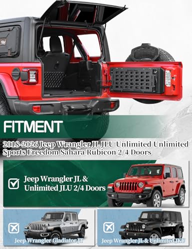 Image of JROAD Non-Destructive Installation Wrangler JL Tailgate Table for 2018-2024 Jeep Wrangler JL JlU Rear Door Foldable Storage Shelf MOLLE Panel (Exclude 2020-2022 Gladiator JT)