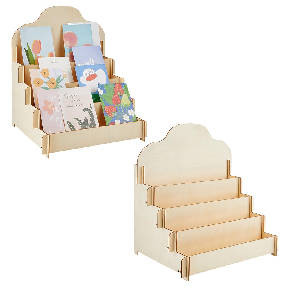 Présentoir de cartes de vœux bois contre le désordre des comptoirs et supports autocollants