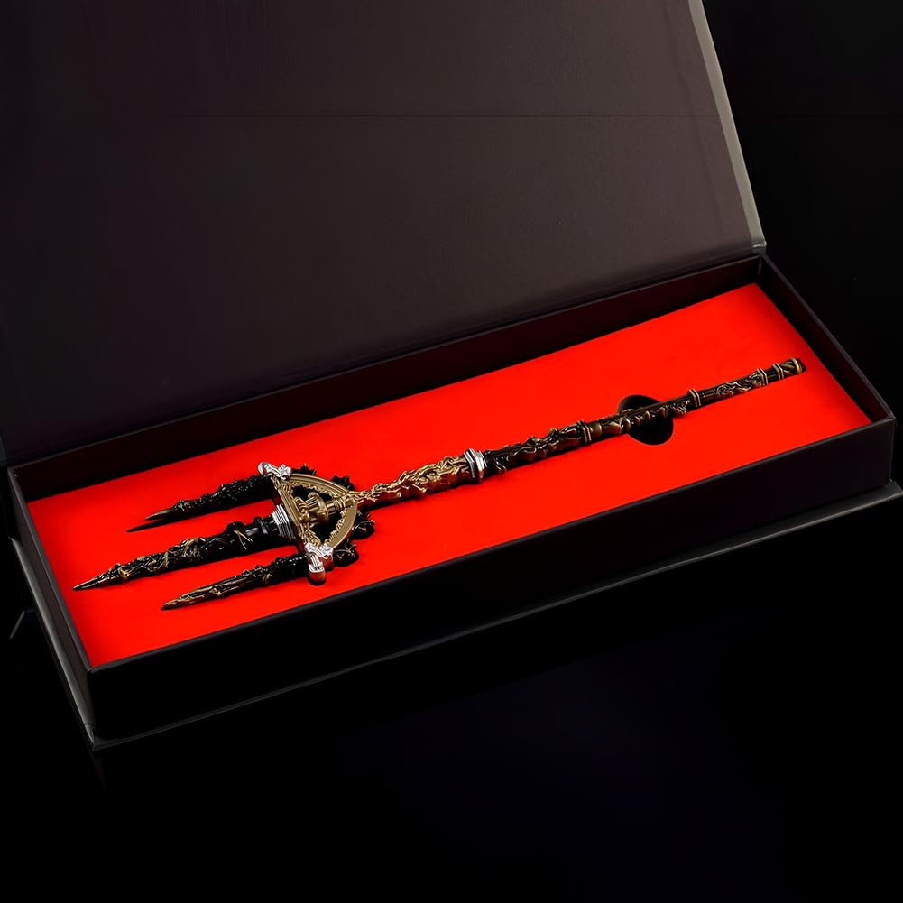 Huadafun Juego Lanza sagrada de Elden Mohgwyn de 30 cm/11,8 pulgadas de metal marcial con soporte de exhibición caja de regalo colección de accesorios de cosplay adornos de escritorio