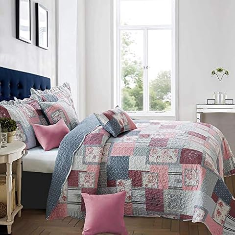 100% Cotton Reversible Patchwork Quilt Set Cover