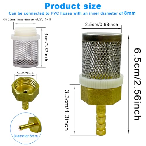 Image of Stainless steel filter copper tube joint 8mm diameter hose connection, garden, swimming pool, fish tank hose filter, Suction Strainers Used to Remove Debris and Reduce Solid Entry(8mm)