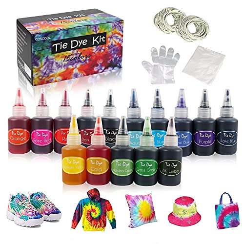 COSCOOL Tie Dye Kit for Kids Adults, 15 Colors Fabric Dye Art Set with Rubber Bands, Gloves, Funnel and Table Covers, Tie Dye Kits for Craft Arts Party DIY Handmade