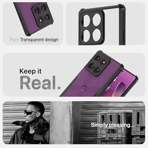 Image of Pikkme Back Cover for Motorola Moto Edge 60 Pro 5G | Ultra Hyrbid | Full Camera Protection | Raised Edge | Crystal Clear Transparent Bumper Case (Black)