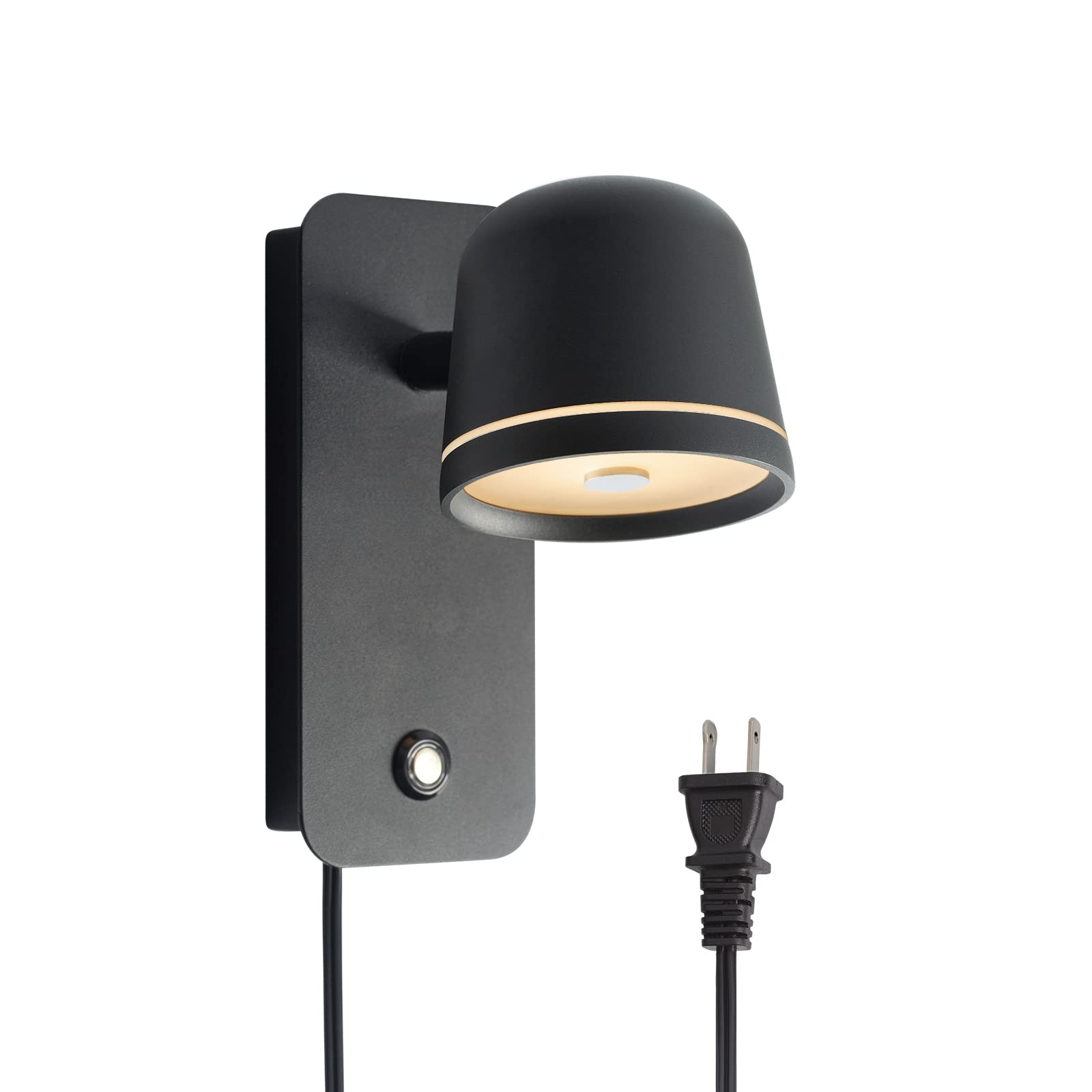 Aisilan Black Wall Sconce, 5W Dimmable Wall Sconces, Adjustable Angle Indoor Wall Lights with Plug in Cord, LED Wall Mounted Bedside Lamps for Living Room Stairway Hallway