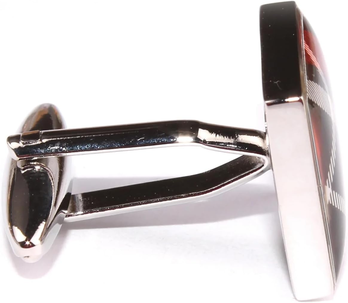 OTAA Red Scottish Plaid Cufflinks Silver Rhodium Plating - Cuff Links Mens - Tuxedo Buttons & Accessories