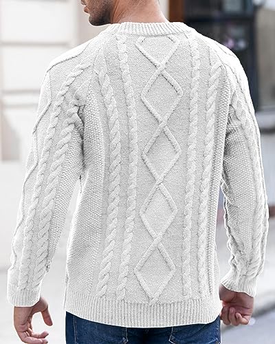 Mens Cable Knit Pullover Sweater Winter Crew Neck Long Sleeve Ribbed Vintage Sweaters4