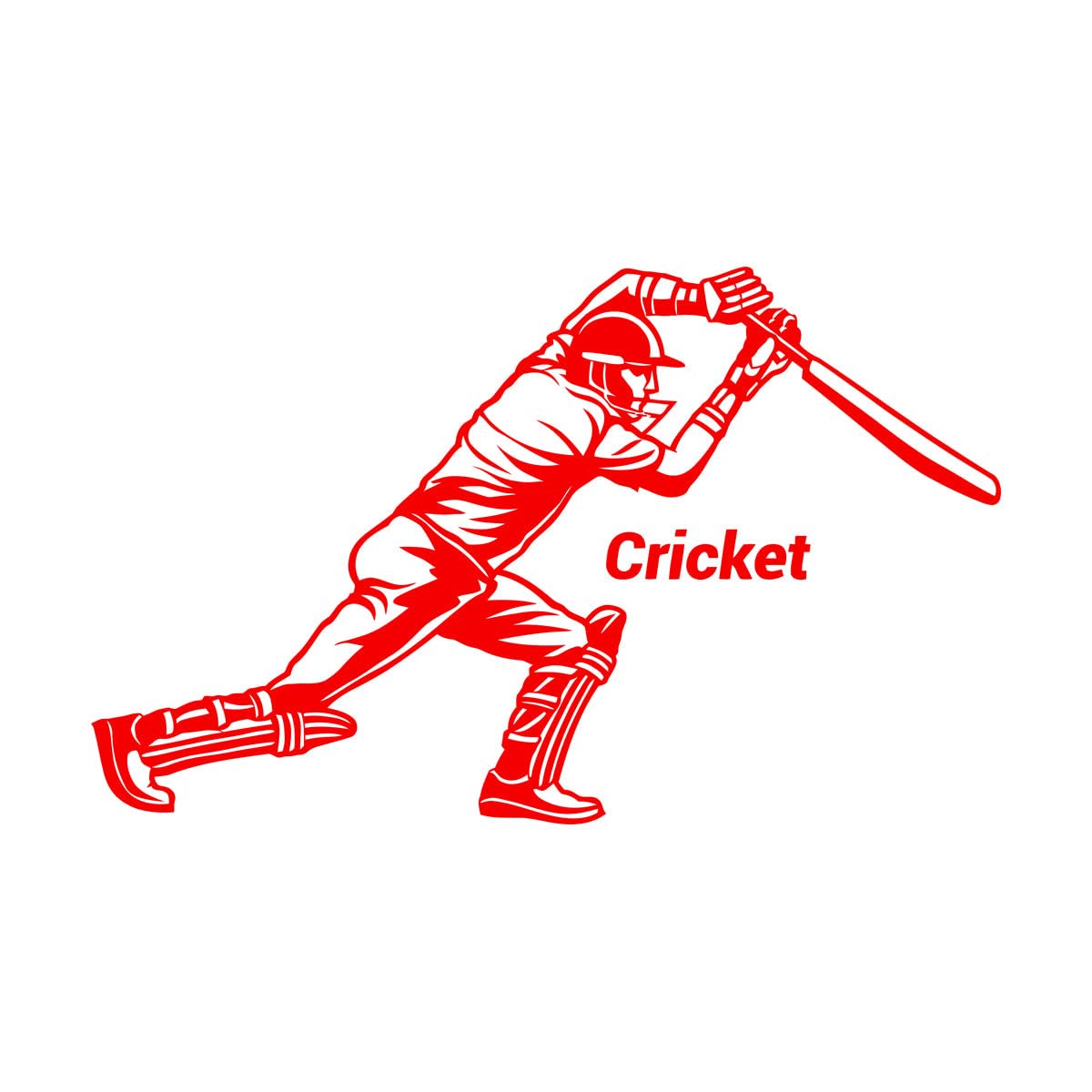 Cricket Bat Game Player Sports Fine Carving Stickers 32x50.9cm Do not Damage the wall Surface Small red