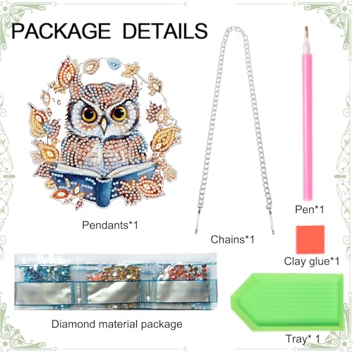 Image of AiYuanzsh Owl Diamond Painting Hanging Kit, 5D DIY Acrylic Special Shaped Rhinestone Diamond Art Pendant Ornament with Leaf Wreath for Wall, Door, or Garden Decor, Birthday & Holiday Gift for Adults