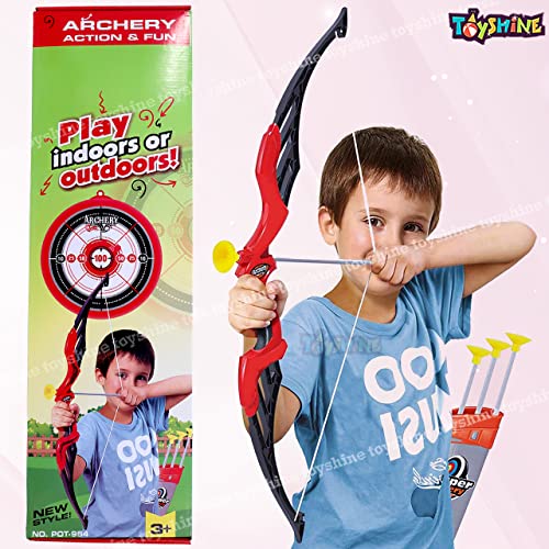 Image of Toyshine Big Size Archer Bow and Arrow Set with Quiver and 3 Suction Arrows and Target (RED)
