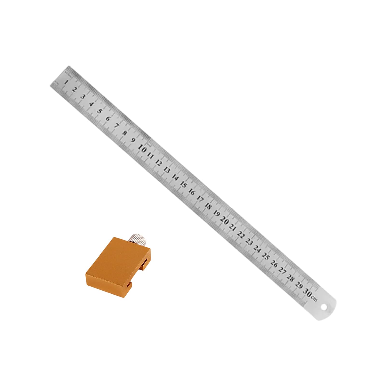 Tsophreniq 30Cm Professional Woodworking Scale With Alignment Block Aluminum Marking Ruler For Enhances Accuracy In Woodcraft Tasks Golden Marking Gauges For Carpentry