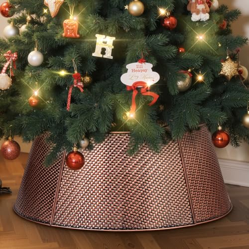 Lanpn Metal Collar Árbol de Navidad 70cm, Albero Natale Decorativo Christmas Tree Collar para Mediana M Árboles Artificiales Interior Exterior - Decoración Navideña (Cobre, Sarga)