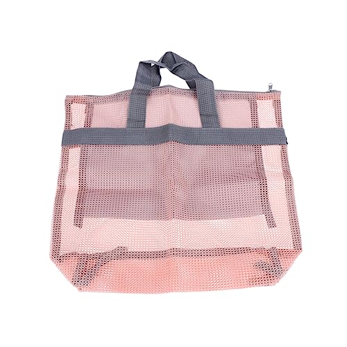 Large Capacity Mesh Tote Bag for Women Versatile Beach Picnic Travel Storage with Zippered Pocket for Essentials Outdoor Activities Pink
