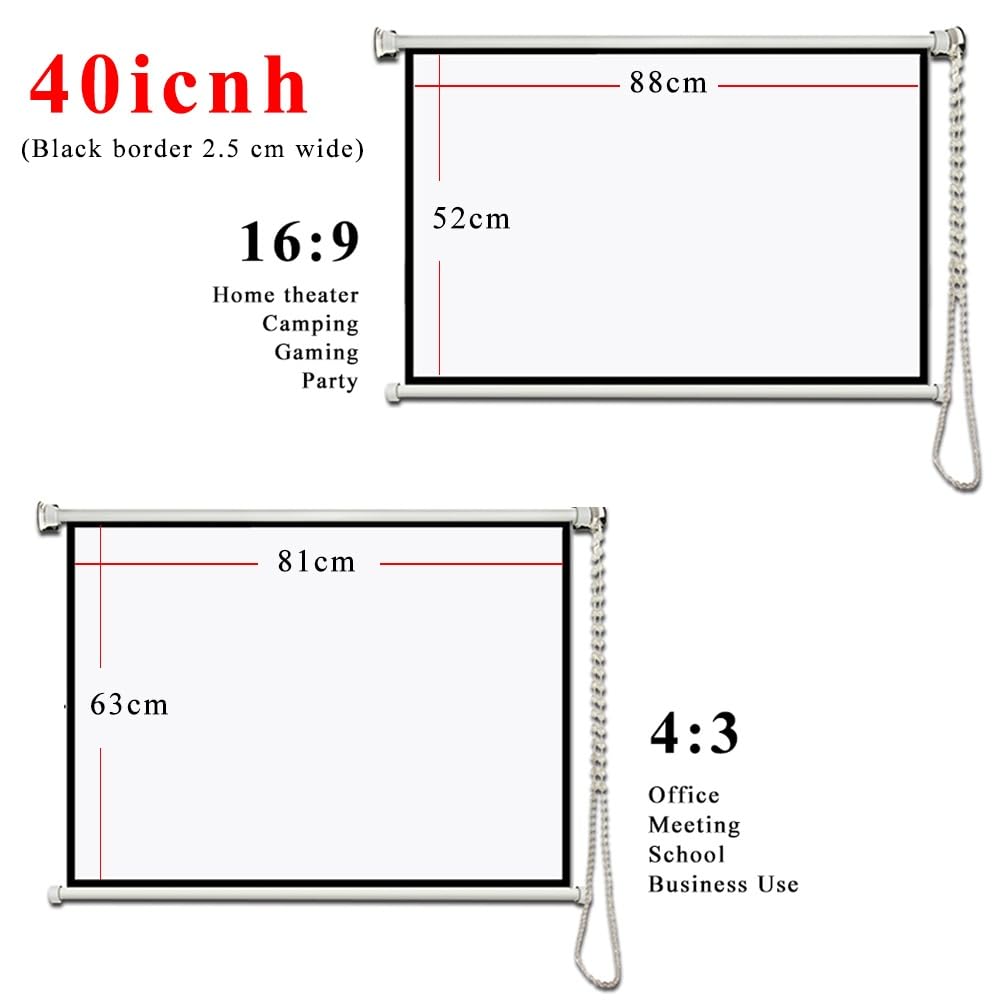Schermo Per Proiezione Retrattile Schermo Proiettore Avvolgibile Manuale 40 50 60 Pollici Telo Videoproiettore Per Scuola Cinema Teatro(50inch (4:3))