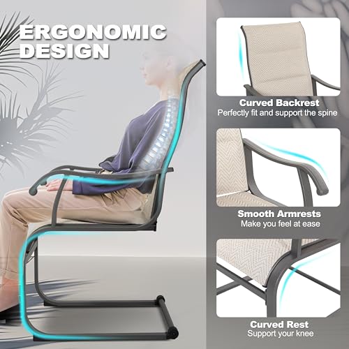 Image of NUU GARDEN Patio Dining Chair Set of 4, Comfortable Outdoor Dining Chairs for Indoors and Outdoors, Breathable Textilene Spring Motion Outdoor Patio Chairs for Backyard Deck, Grayish Beige