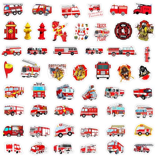 Aufkleber Pack,Feuerwehrwagen Aufkleber 50 PCS Wasserdicht Laptop Aufkleber für Auto Mottoräde Fahrrad Skateboard Gepäck Laptop Computer