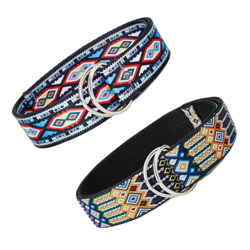 SUPERFINDINGS 2PCS 2 Estilos Cinturón de Poliéster Cinturones de Poliéster de Estilo Étnico Cinturones de Cinta Jacquard Cinturón de Lona con Anilla en D para Pantalones de Vestir, Longitud: 1.19m