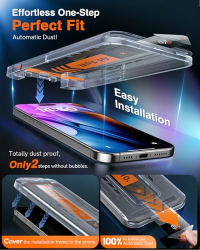 Image of LK 3 Pack for iPhone 15 Pro Screen Protector [Auto-Dusting 0 Bubble] Military Grade Shatterproof, Full Coverage HD Ultra Tempered Glass Screen Protector for 15 Pro [One-Pull Install] Anti-Scratch